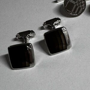 Thompson of London enamel brown shades Elegant Silver and Black Cufflinks